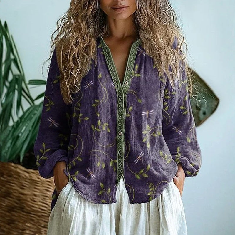 Sophia | Vintage Leaf-Print Blouse