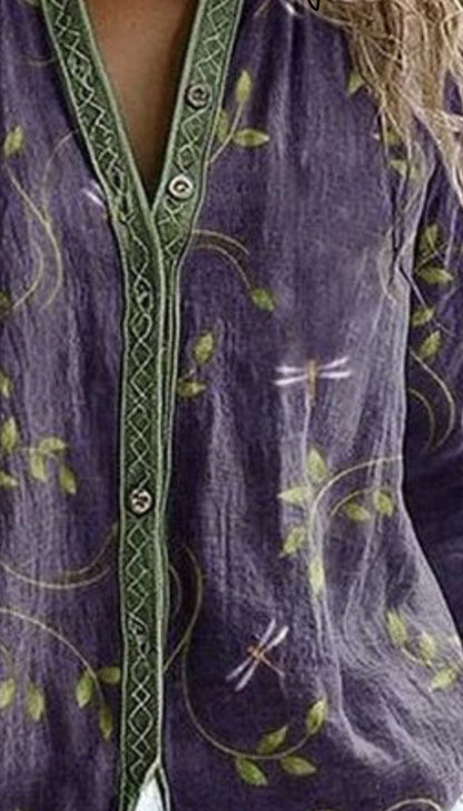 Sophia | Vintage Leaf-Print Blouse